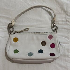 Coach White Shoulder Bag with multicolored polka dots